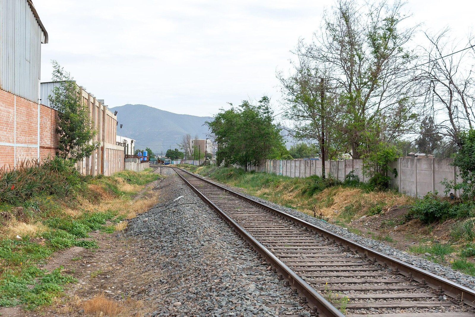 Vía férrea del ferrocarril en Quillota, región de Valparaíso, Chile