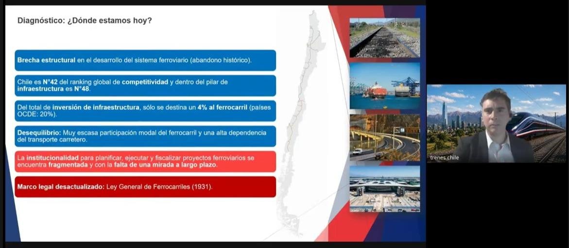 Diagnóstico del sistema ferroviario chileno presentado en el webinar